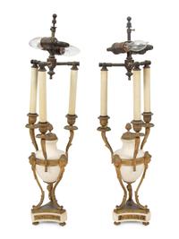 A Pair of Louis XVI Style Alabaster and Bronze Table Lamps — EARLY 20TH CENTURY