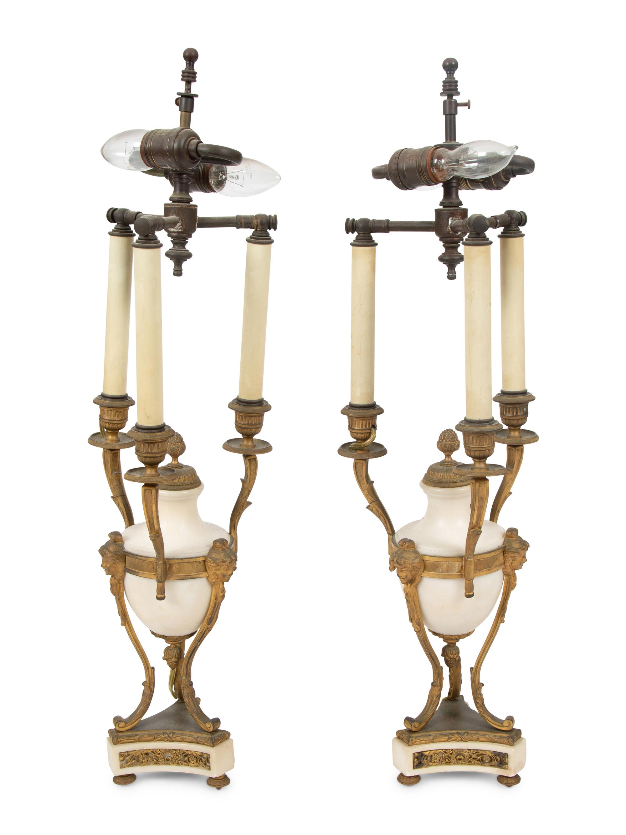 A Pair of Louis XVI Style Alabaster and Bronze Table Lamps — EARLY 20TH CENTURY