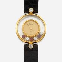A lady's leather bracelet and gemstone wristwatch, Chopard "Happy Diamonds" Ref. 20.4069