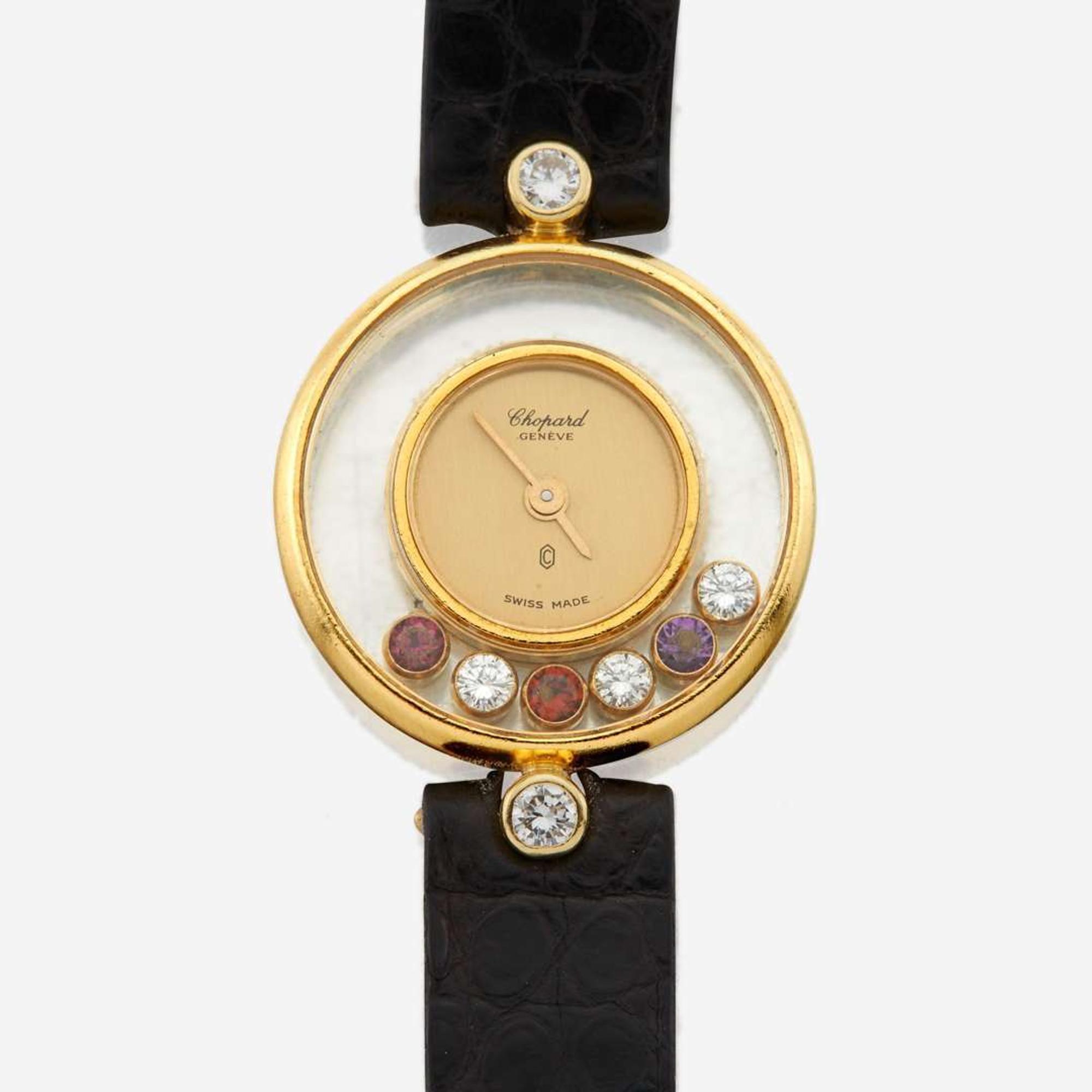 A lady's leather bracelet and gemstone wristwatch, Chopard "Happy Diamonds" Ref. 20.4069