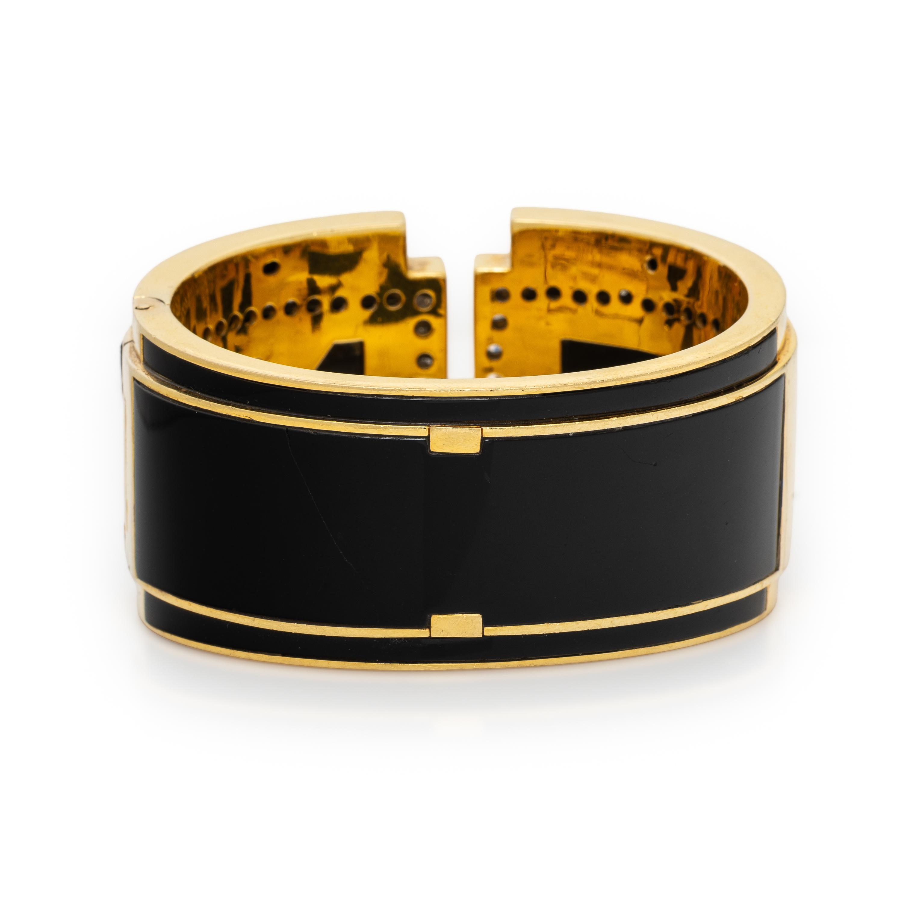 Onyx, Diamond, and Yellow Gold Cuff Bracelet