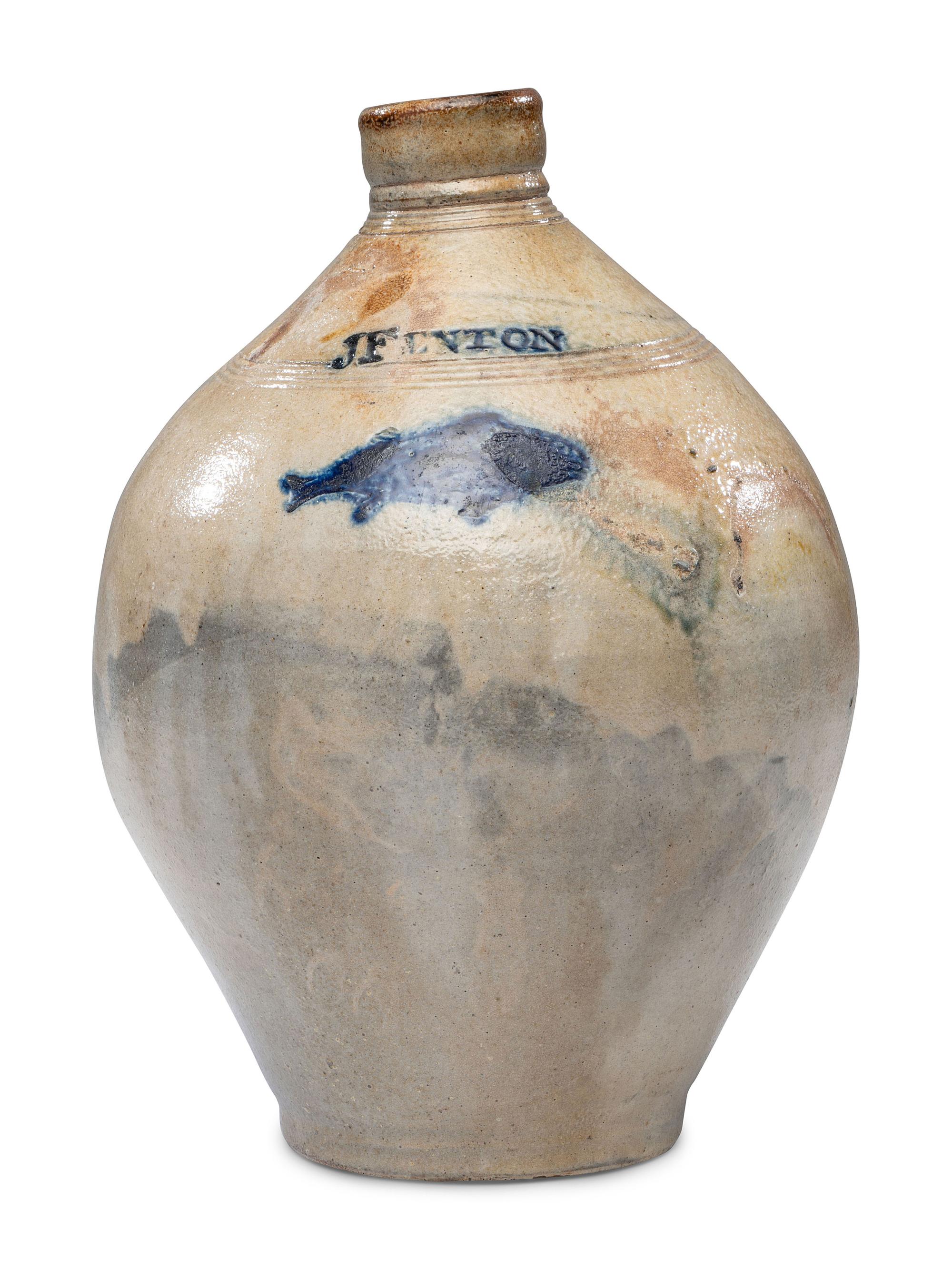 A Jonathan Fenton Cobalt Decorated Stoneware 'Fish' Jug