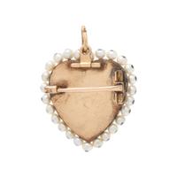 VICTORIAN, DIAMOND, ENAMEL, SEED PEARL, AND YELLOW GOLD HEART BROOCH/PENDANT