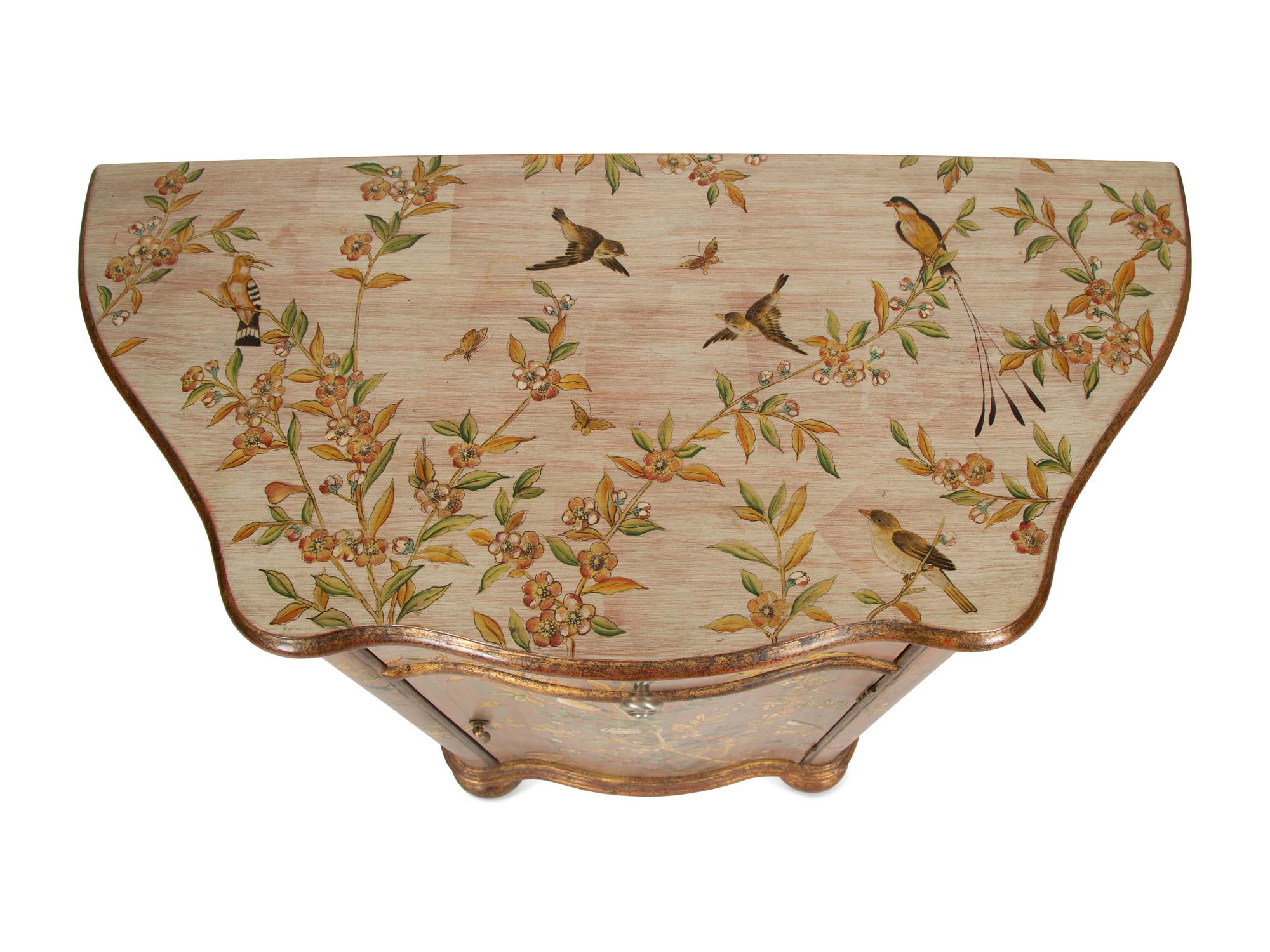 A Silvered and Chinoiserie Decorated Serpentine Console Cabinet