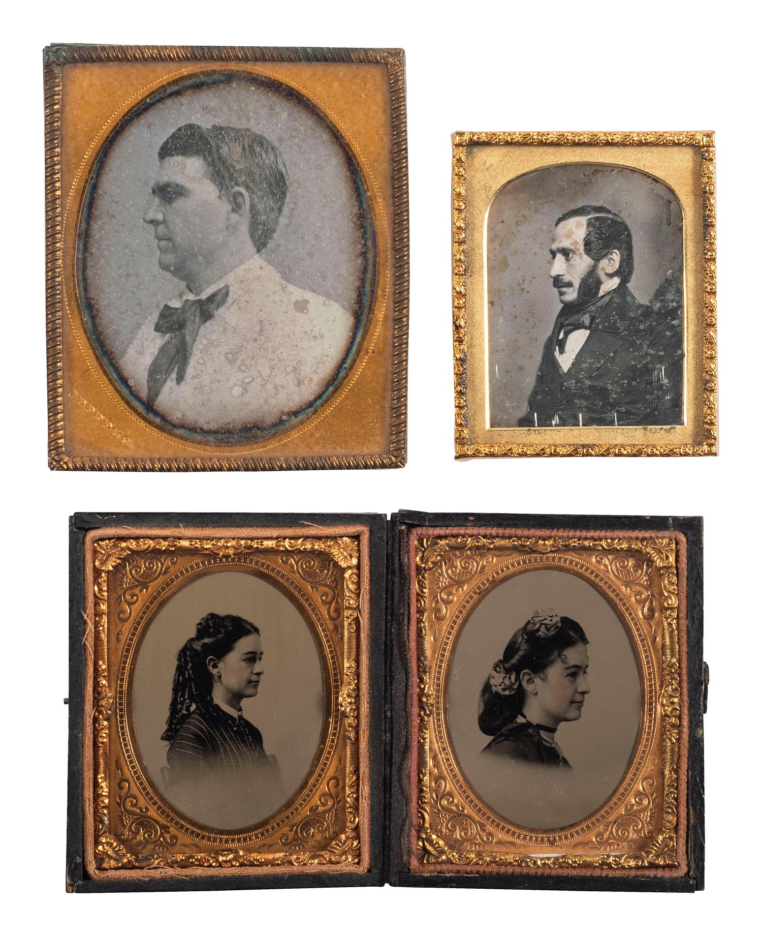 [EARLY PHOTOGRAPHY]. 7 daguerreotype and 2 tintype portraits of subjects posed in profile.