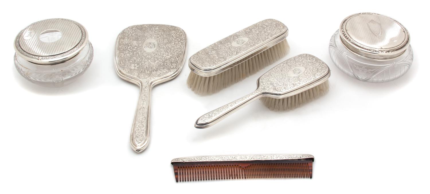 An English Sterling Vanity Set Length of mirror 11 3/4 inches. — Gorham Manufacturing Co., Providence, RI