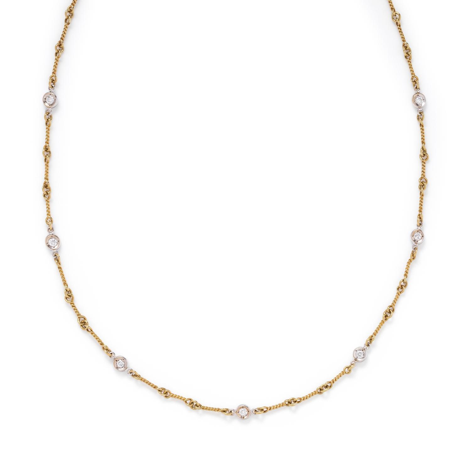 ROBERTO COIN, YELLOW GOLD AND DIAMOND 'DOGBONE CHAIN' NECKLACE