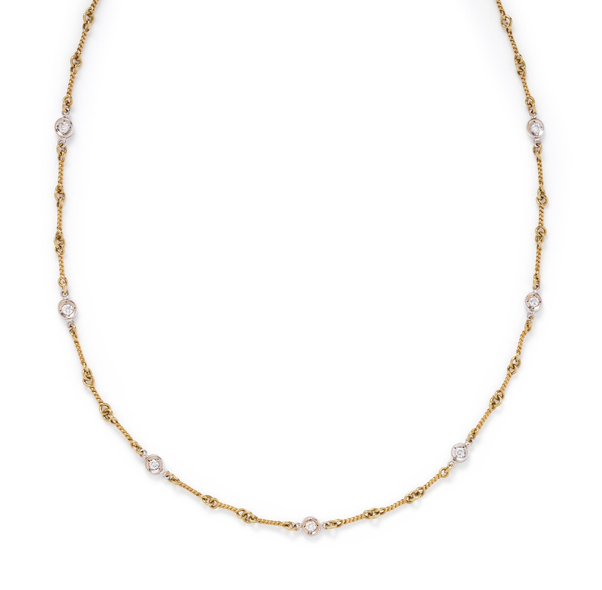 ROBERTO COIN, YELLOW GOLD AND DIAMOND 'DOGBONE CHAIN' NECKLACE