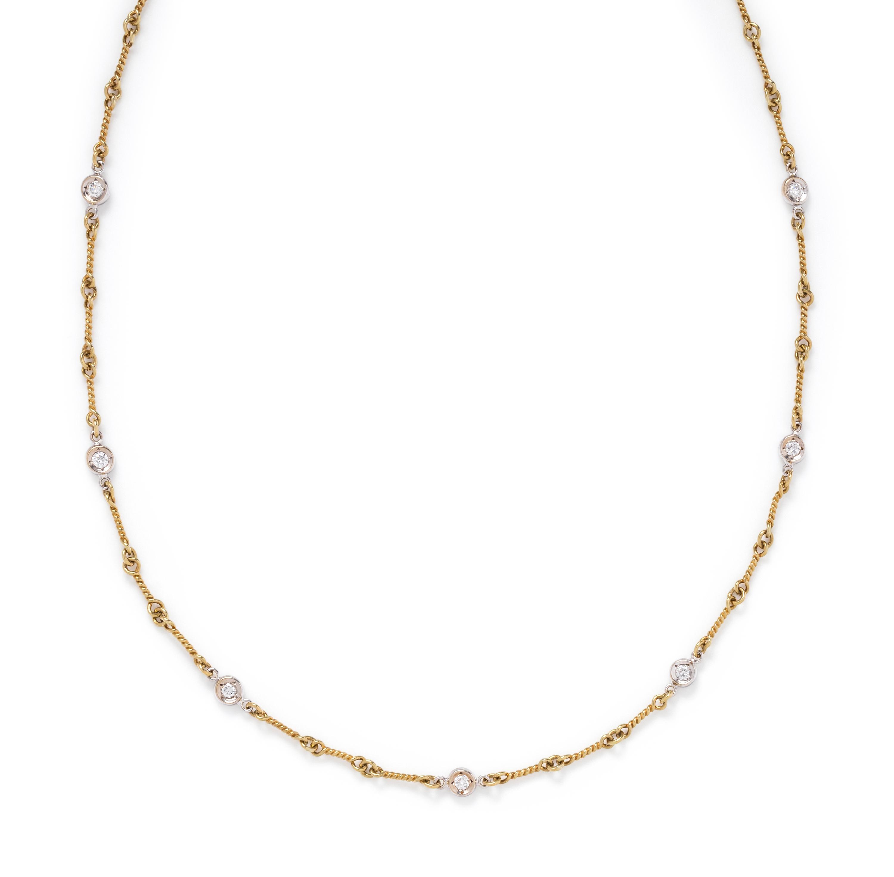 ROBERTO COIN, YELLOW GOLD AND DIAMOND 'DOGBONE CHAIN' NECKLACE