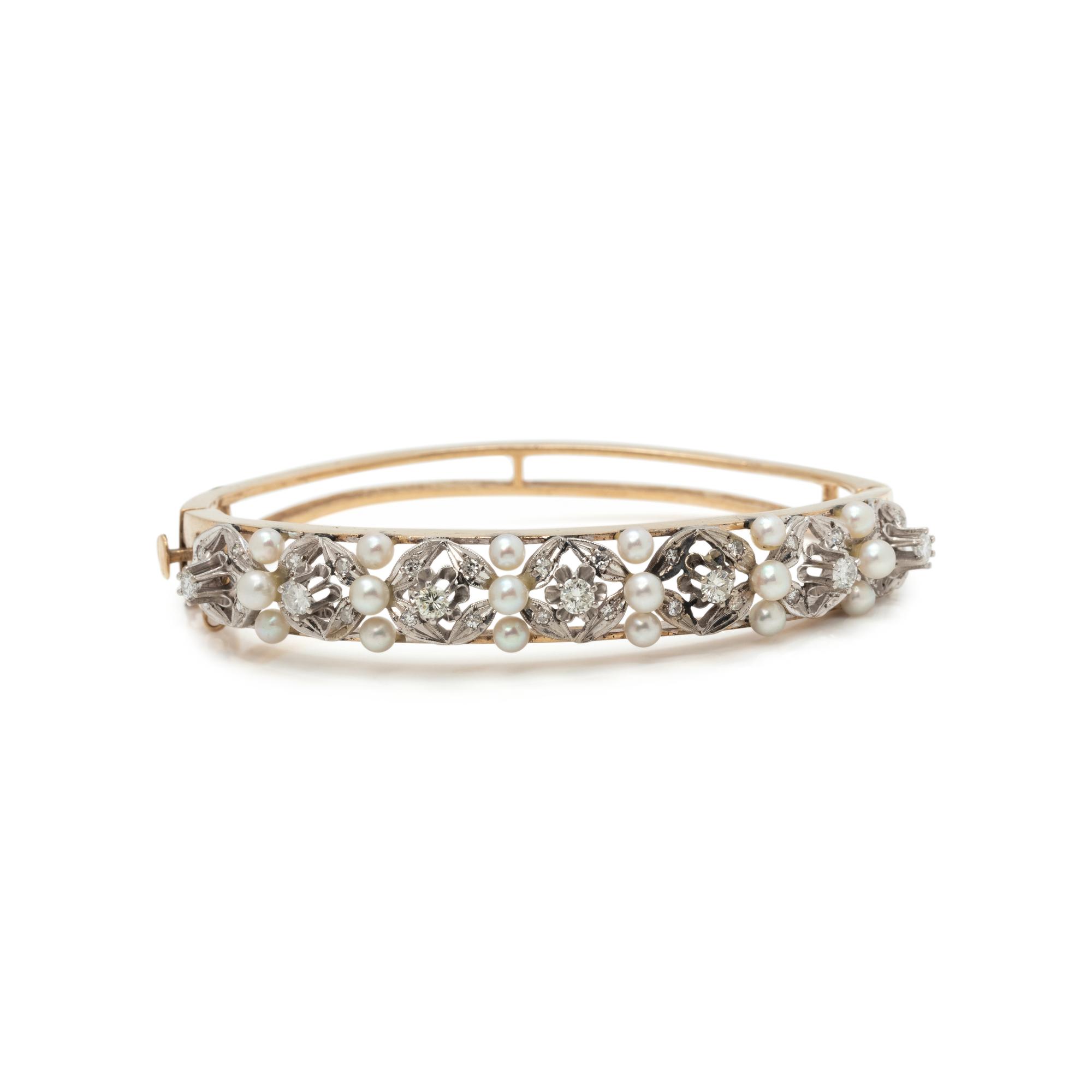DIAMOND AND CULTURED PEARL BANGLE BRACELET