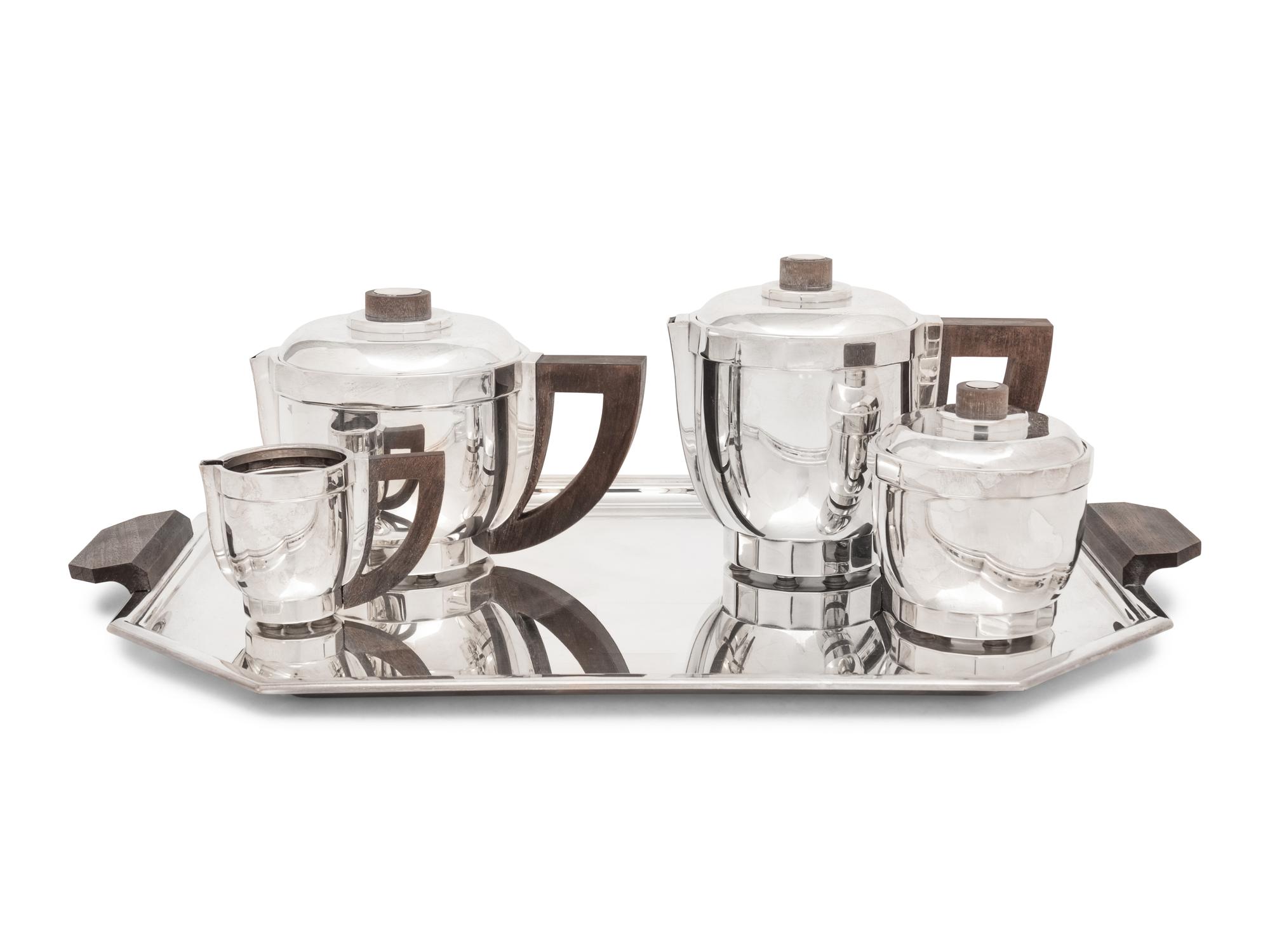 A Puiforcat Silver-Plate and Ebony Five-Piece Tea and Coffee Service