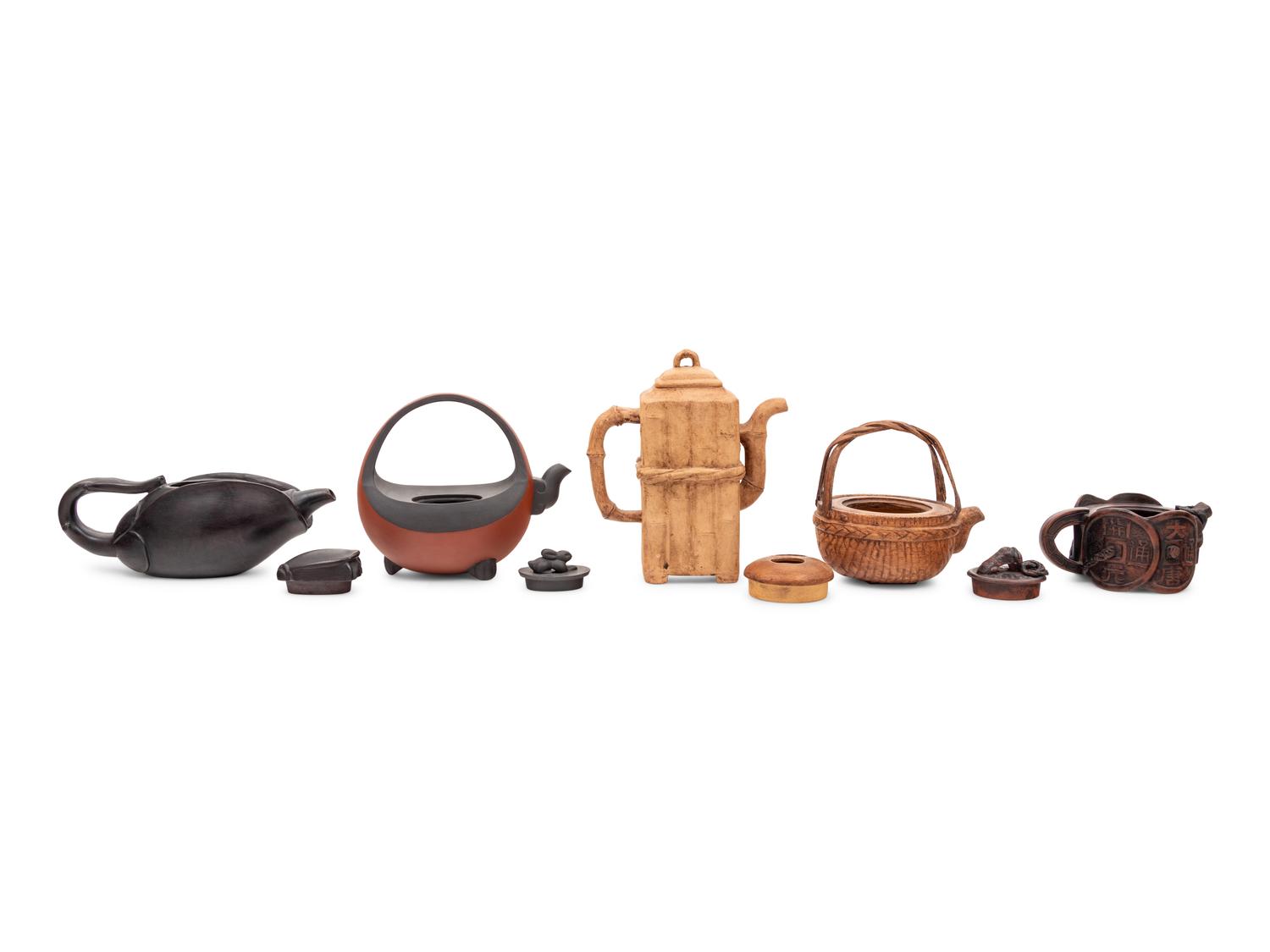 Five Chinese Yixing Zisha Pottery Teapots