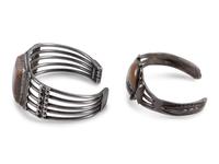 Navajo Silver and Petrified Wood Cuff Bracelets