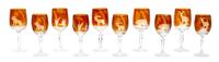 A Set of German Amber Cut to Clear Glass Stemware, Height of taller 7 1/4 inches.