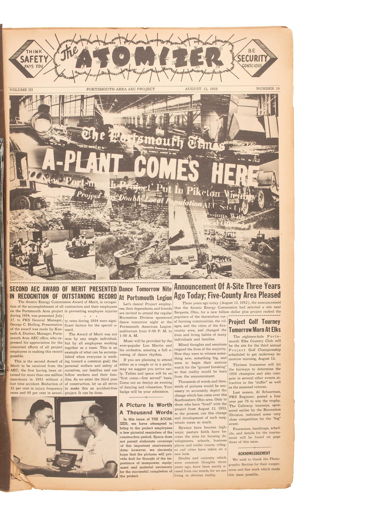 [SCIENCE & TECHNOLOGY]. The Atomizer . Portsmouth Area AEC Project, 1953-1955. A group of 52 biweekly newsletters printed by the contractor who built the Portsmouth uranium enrichment plant.