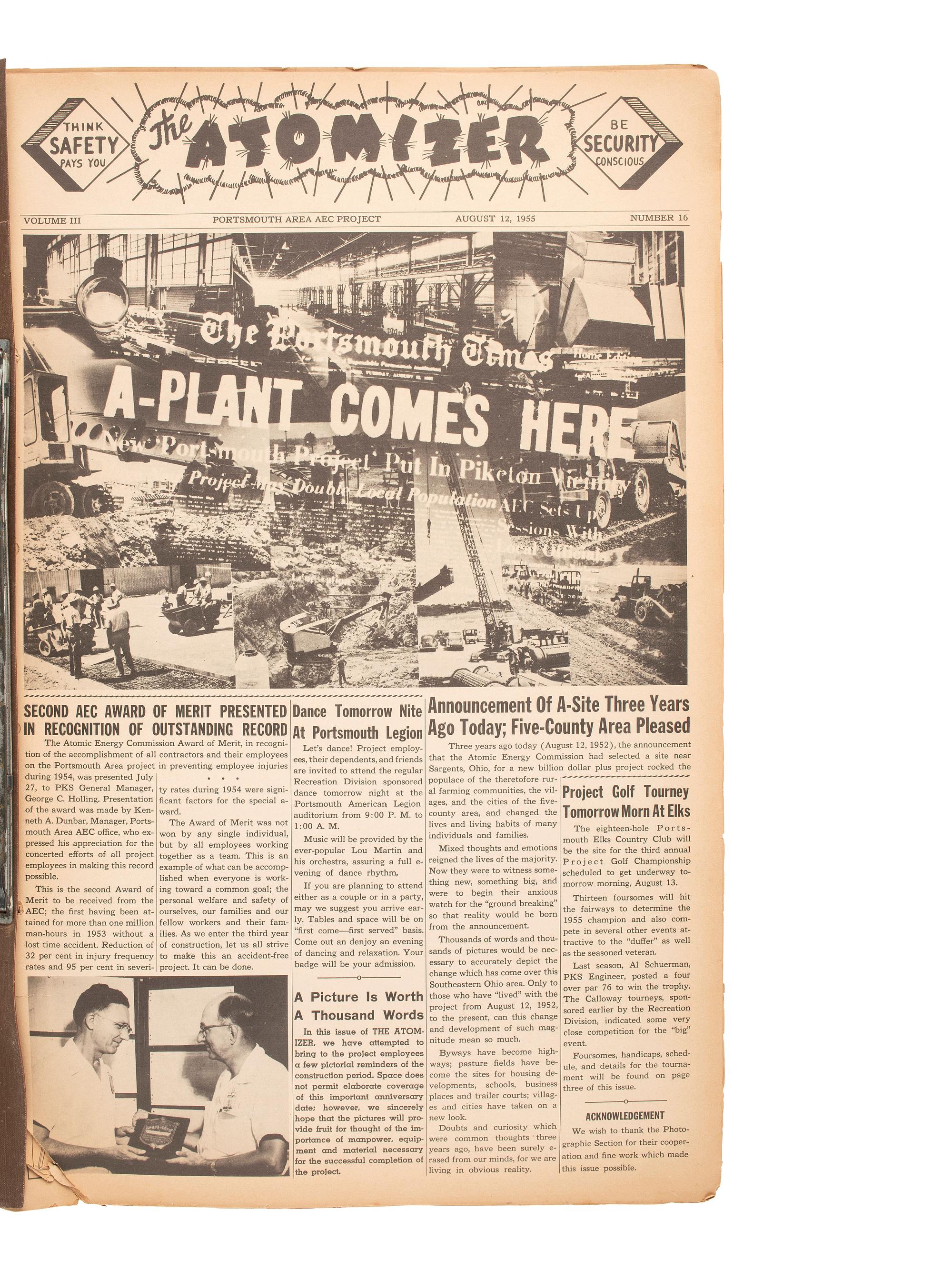 [SCIENCE & TECHNOLOGY]. The Atomizer . Portsmouth Area AEC Project, 1953-1955. A group of 52 biweekly newsletters printed by the contractor who built the Portsmouth uranium enrichment plant.