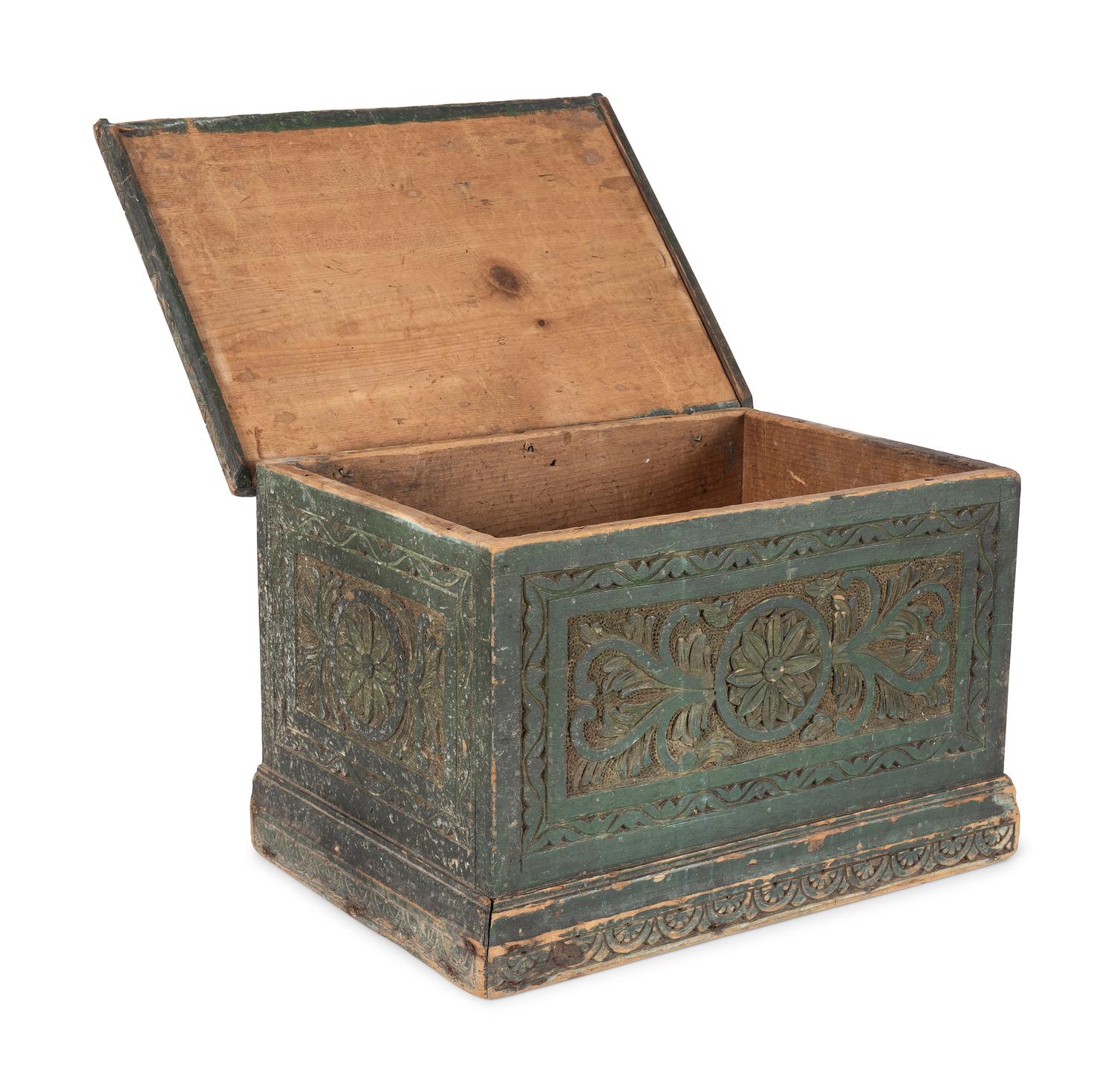An Indonesian Carved and Painted Wood Trunk