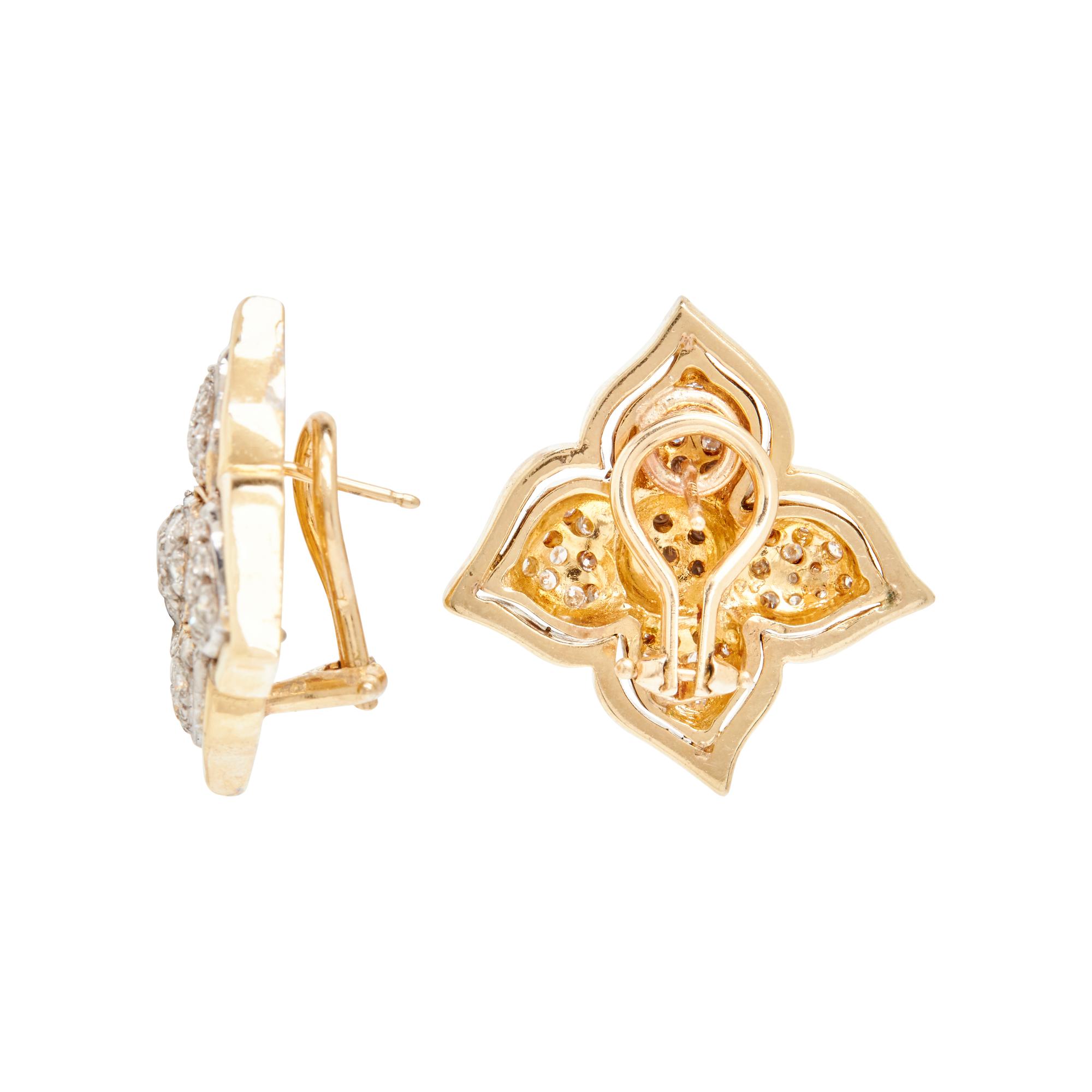 BICOLOR GOLD AND DIAMOND FLOWER EARRINGS