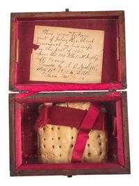 [CIVIL WAR]. Hardtack taken from haversack of Private John Hubbard, Co. B, 108th Illinois Volunteer Infantry, and kept by his wife as a memento.