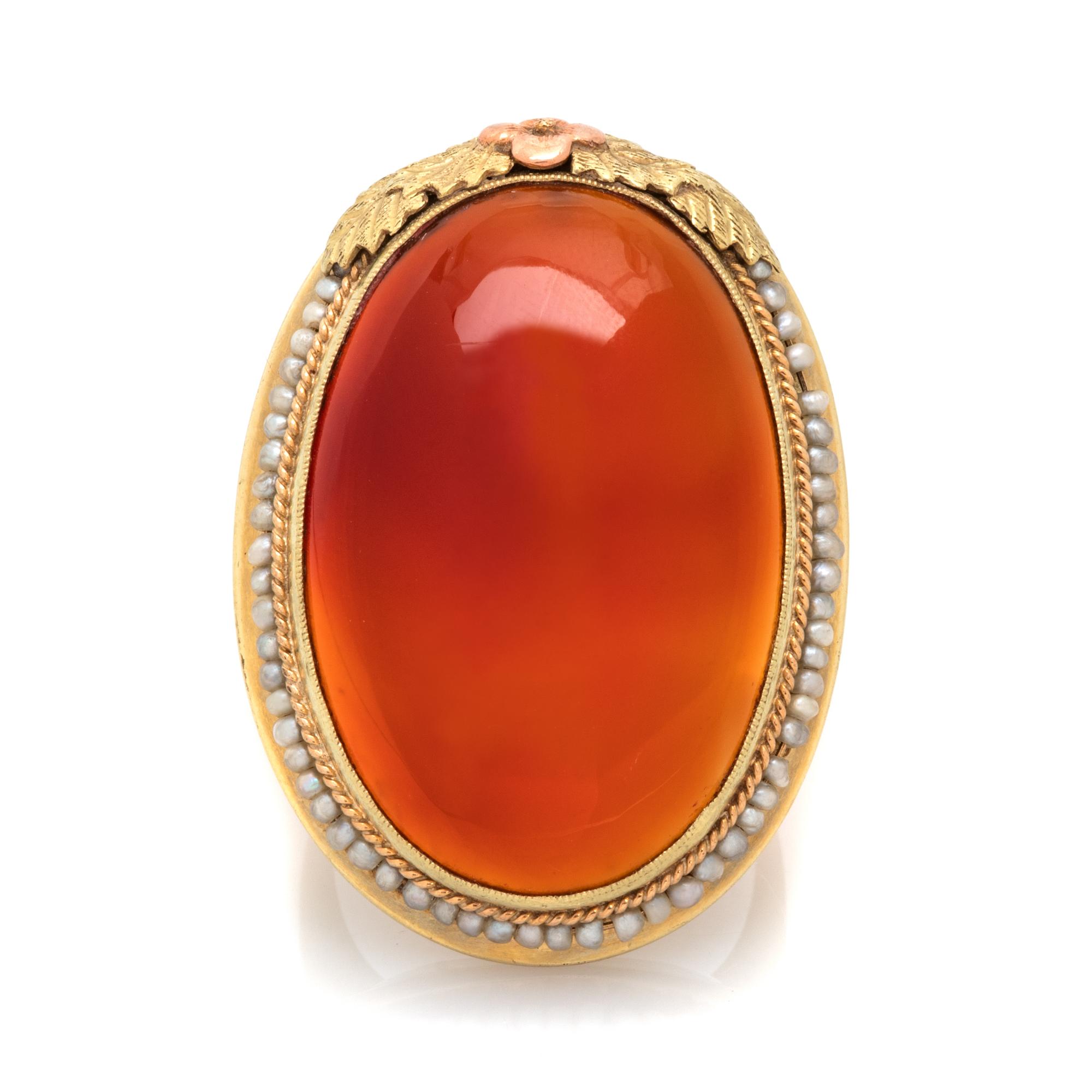 CARNELIAN AND SEED PEARL RING