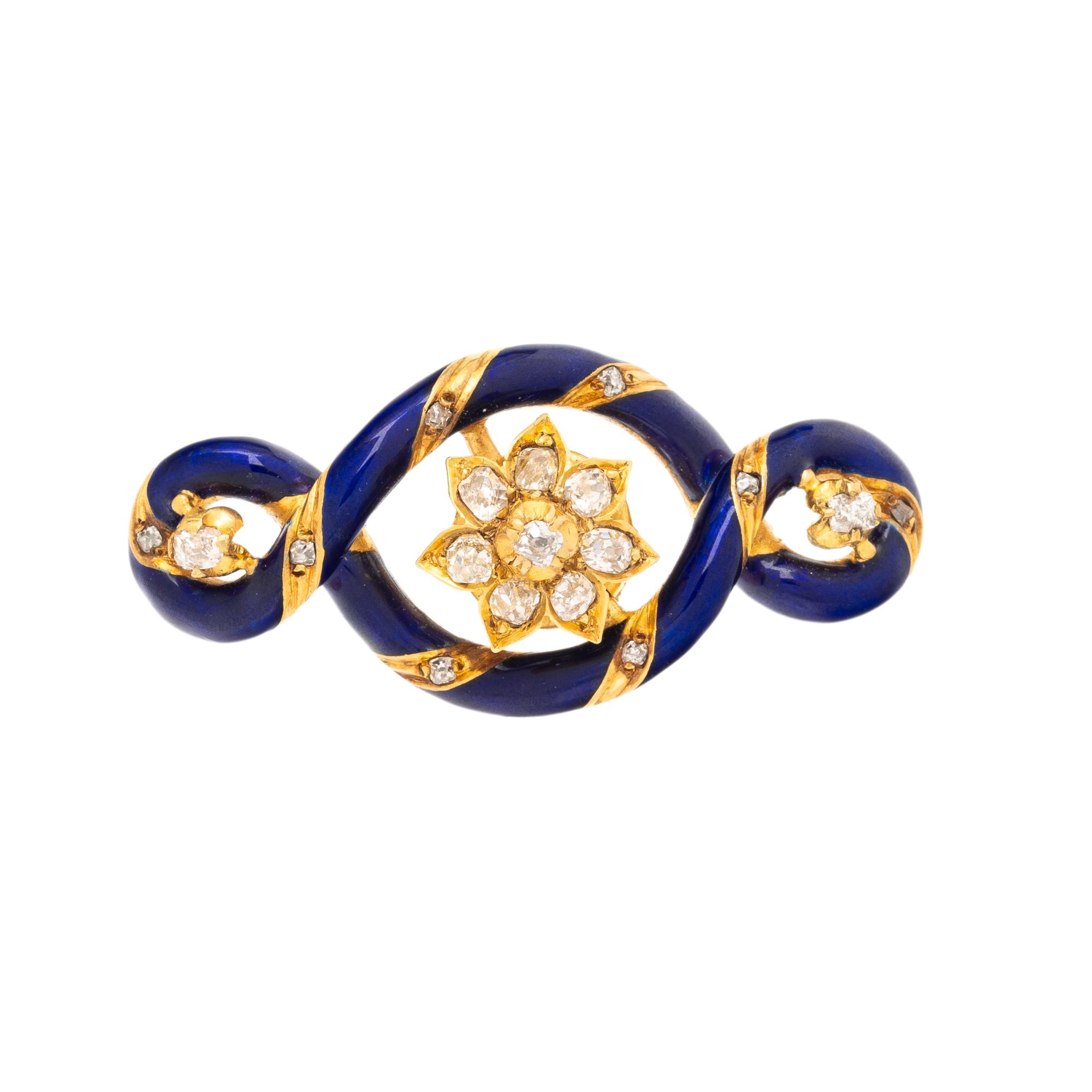 VICTORIAN, ENAMEL AND DIAMOND BROOCH