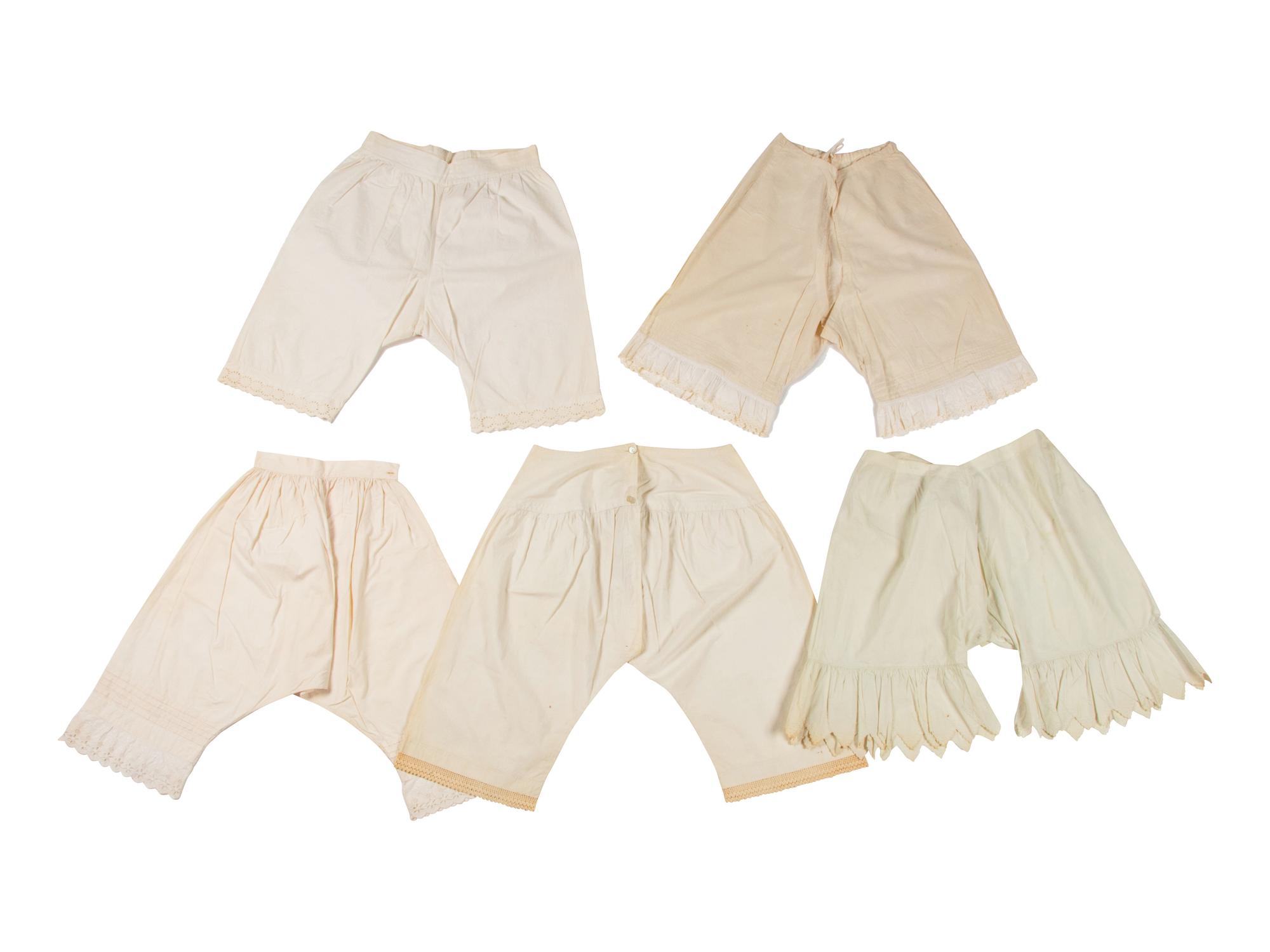 Collection of Five Cotton Pairs of Drawers and Three Petticoats, 1870-1900s