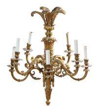 A Continental Gilt Bronze Eight-Light Chandelier Height 26 x diameter 24 inches.