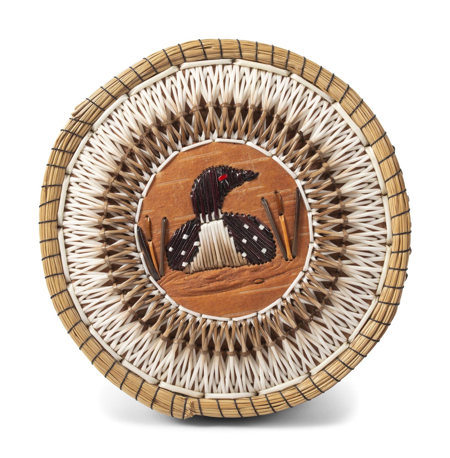 Great Lakes Quilled Birchbark Baskets and Wall Pocket