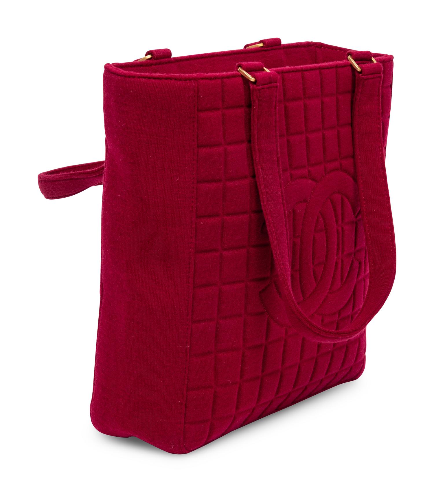 Chanel, Burgundy Quilted Jersey Tote