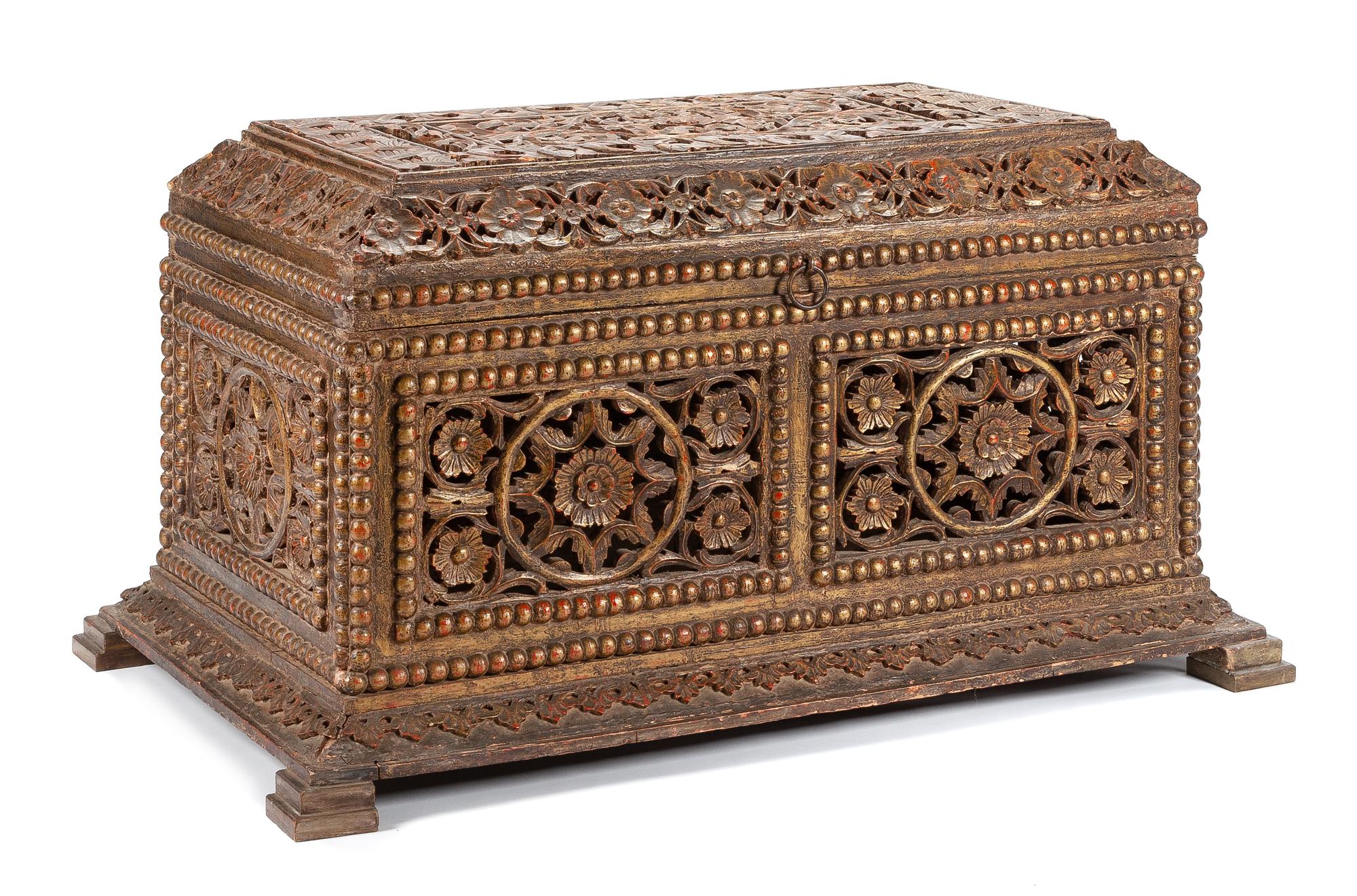 A Southeast Asian Carved Chest Height 29 x width 53 1/2 x depth 33 inches. — LATE 19TH/EARLY 20TH CENTURY