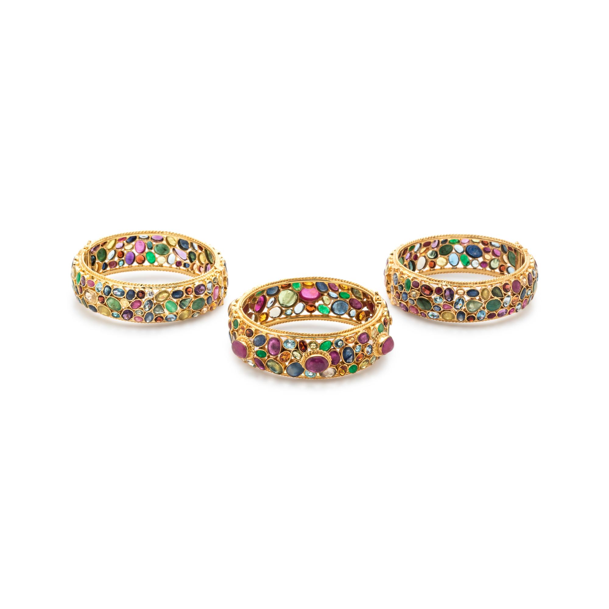 COLLECTION OF MULTIGEM BANGLE BRACELETS