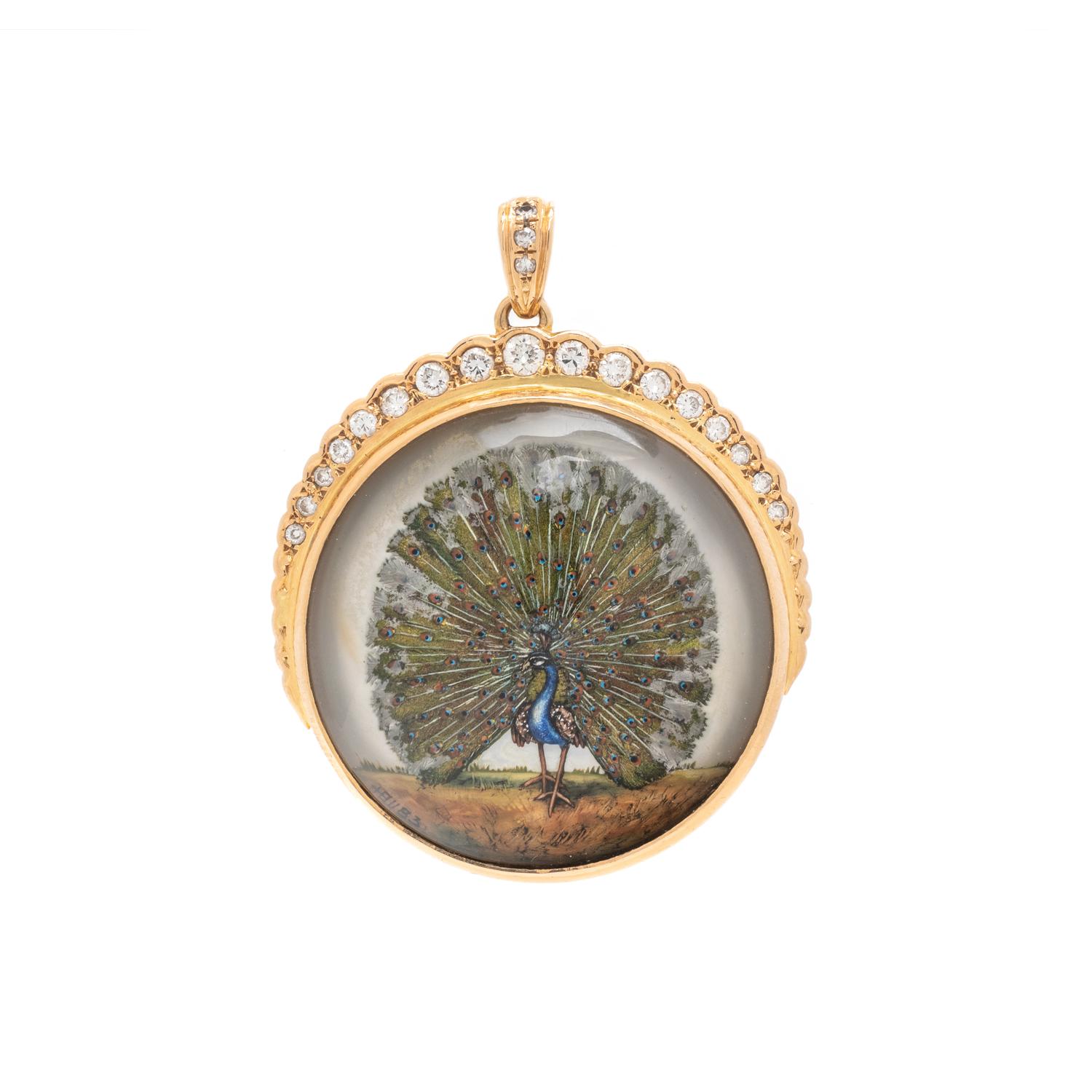 ESSEX CRYSTAL AND DIAMOND PEACOCK PENDANT