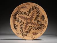 Havasupai Figural Basketry Tray, Horses and Butterflies