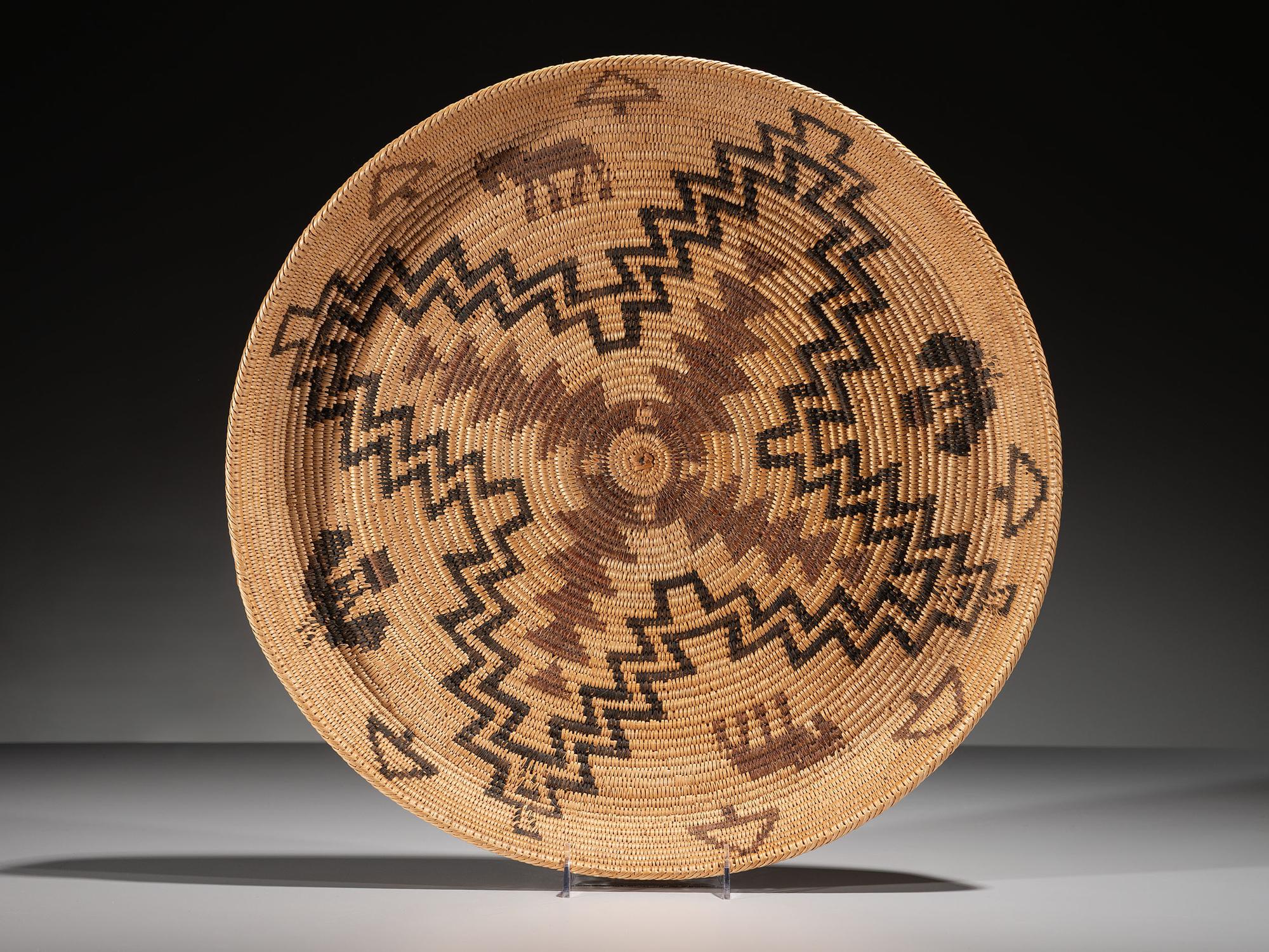 Havasupai Figural Basketry Tray, Horses and Butterflies