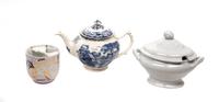 Three English Porcelain Articles Height of teapot 6 1/4 inches.
