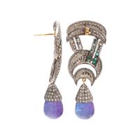 DIAMOND, EMERALD AND TANZANITE EARRINGS