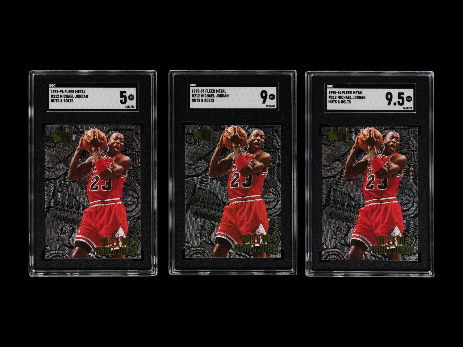 A Group of Three SGC Graded 1995-96 Fleer Metal Nuts & Bolts Michael Jordan Basketball Cards No. 212,