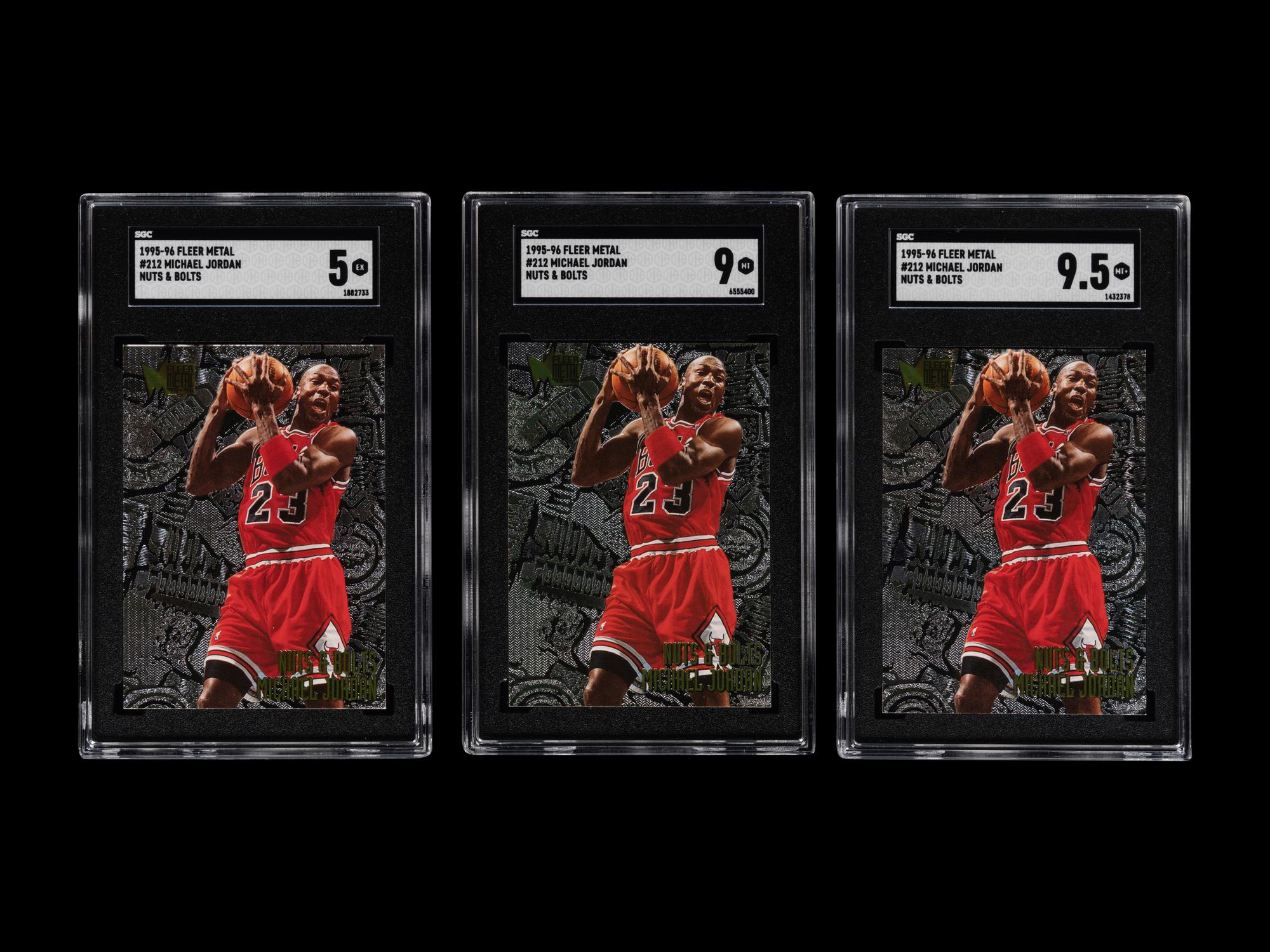 A Group of Three SGC Graded 1995-96 Fleer Metal Nuts & Bolts Michael Jordan Basketball Cards No. 212,