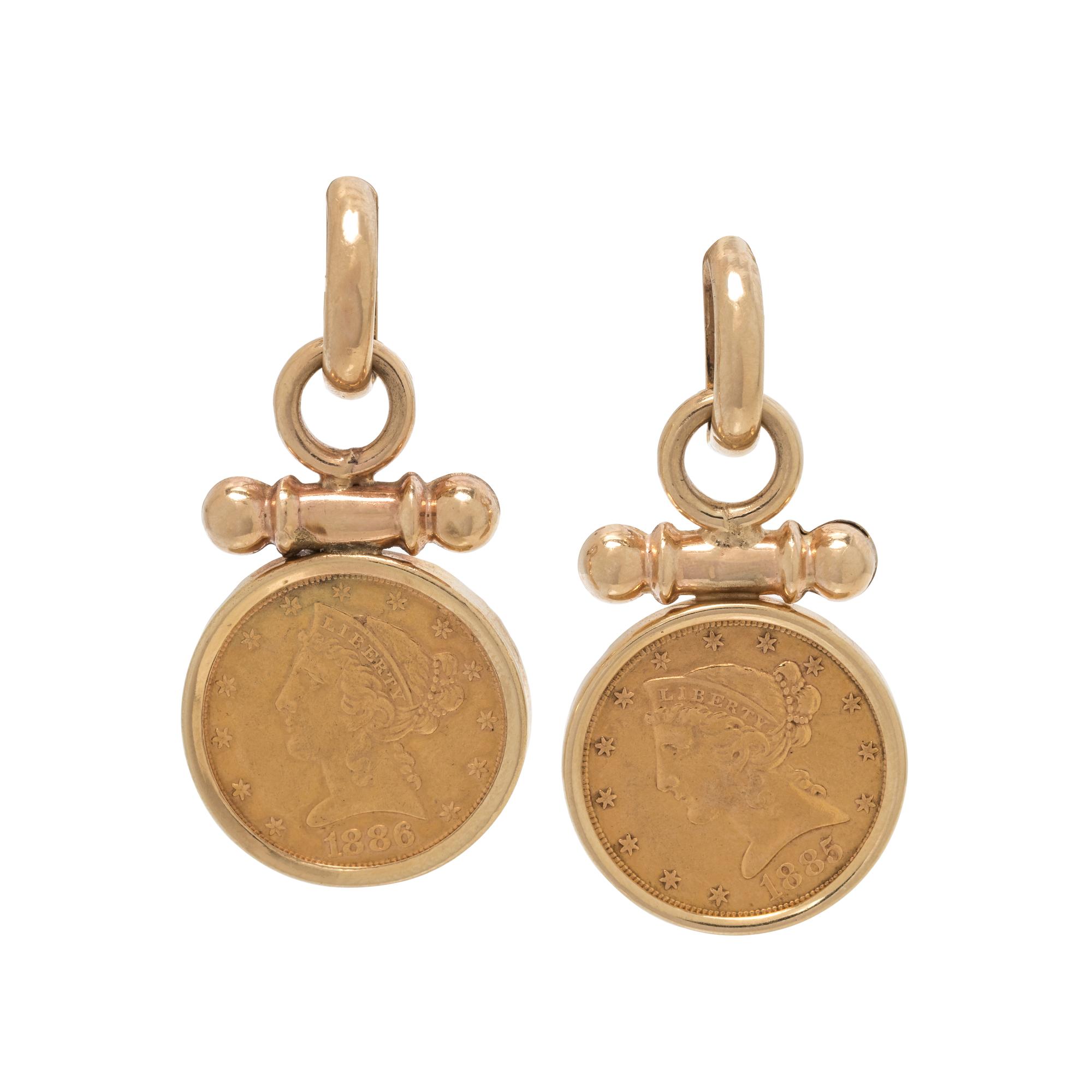 YELLOW GOLD AND COIN EARCLIPS