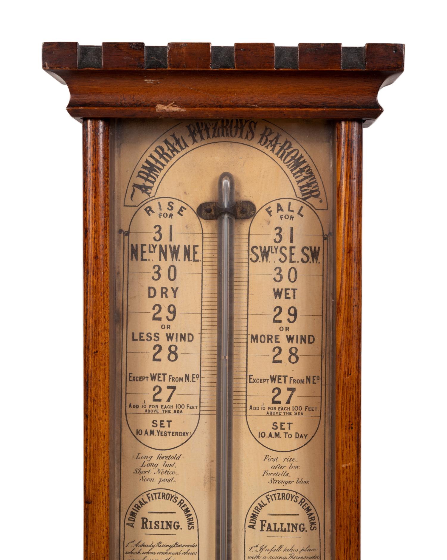 An Admiral Fitzroy Mahogany Barometer and a Modern English Mahogany Clock with Barometer