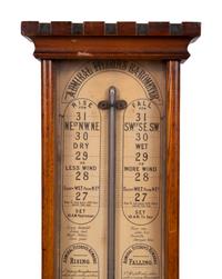 An Admiral Fitzroy Mahogany Barometer and a Modern English Mahogany Clock with Barometer