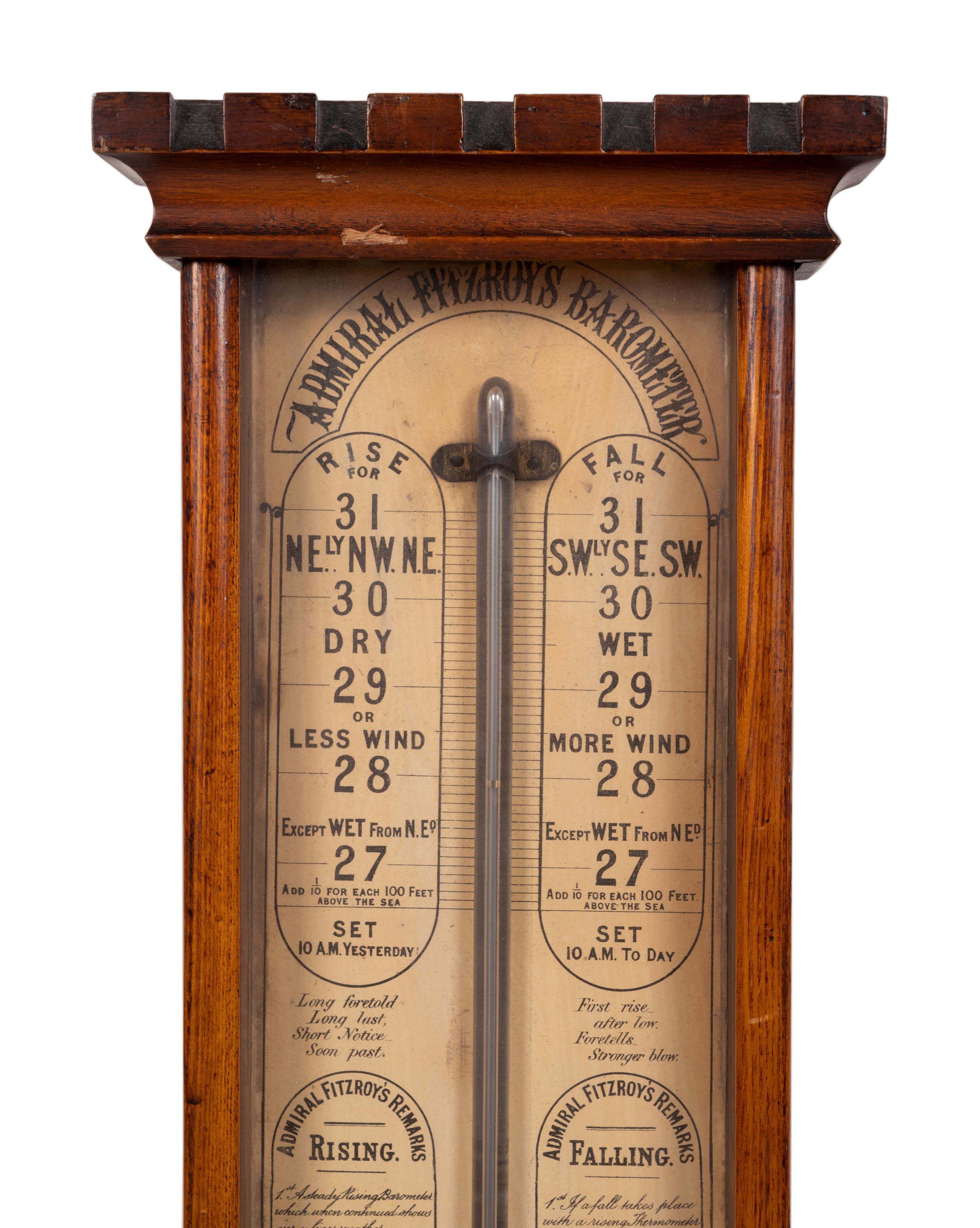 An Admiral Fitzroy Mahogany Barometer and a Modern English Mahogany Clock with Barometer