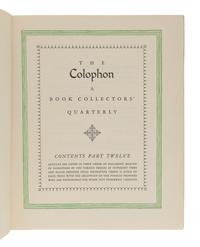 [BOOKS ABOUT BOOKS]. ADLER, Elmer (1884-1962) and WINTERICH, John T. (1891-1970), editors. The Colophon. A Book Collectors' Quarterly. Vols. 1-18, 20. New York: The Colophon Ltd., Pynson Printers, 1930-1935.