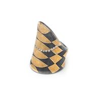 STERLING SILVER, YELLOW GOLD AND DIAMOND RING