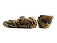 Cheyenne or Arapaho Beaded Hide Moccasins
