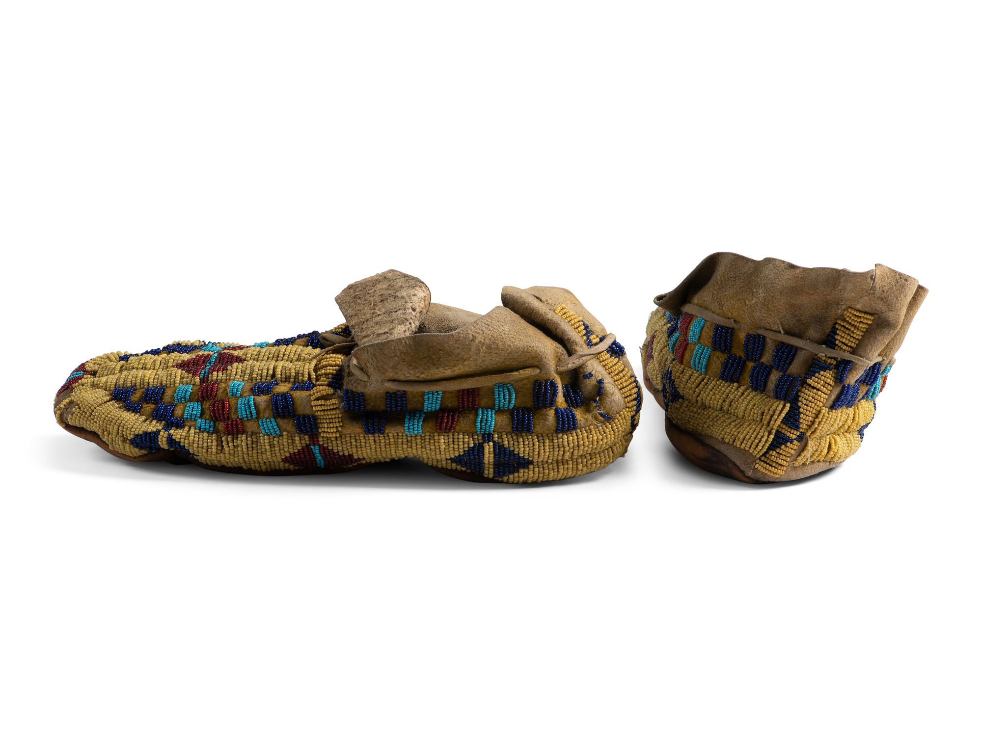 Cheyenne or Arapaho Beaded Hide Moccasins