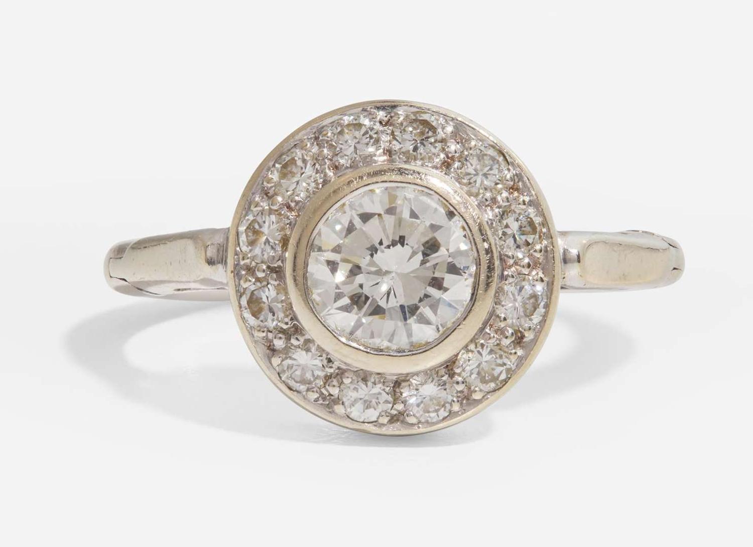 A 14K White Gold and Diamond Ring
