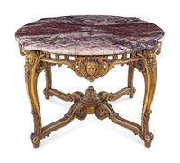 A Louis XV Style Giltwood Marble-Top Center Table