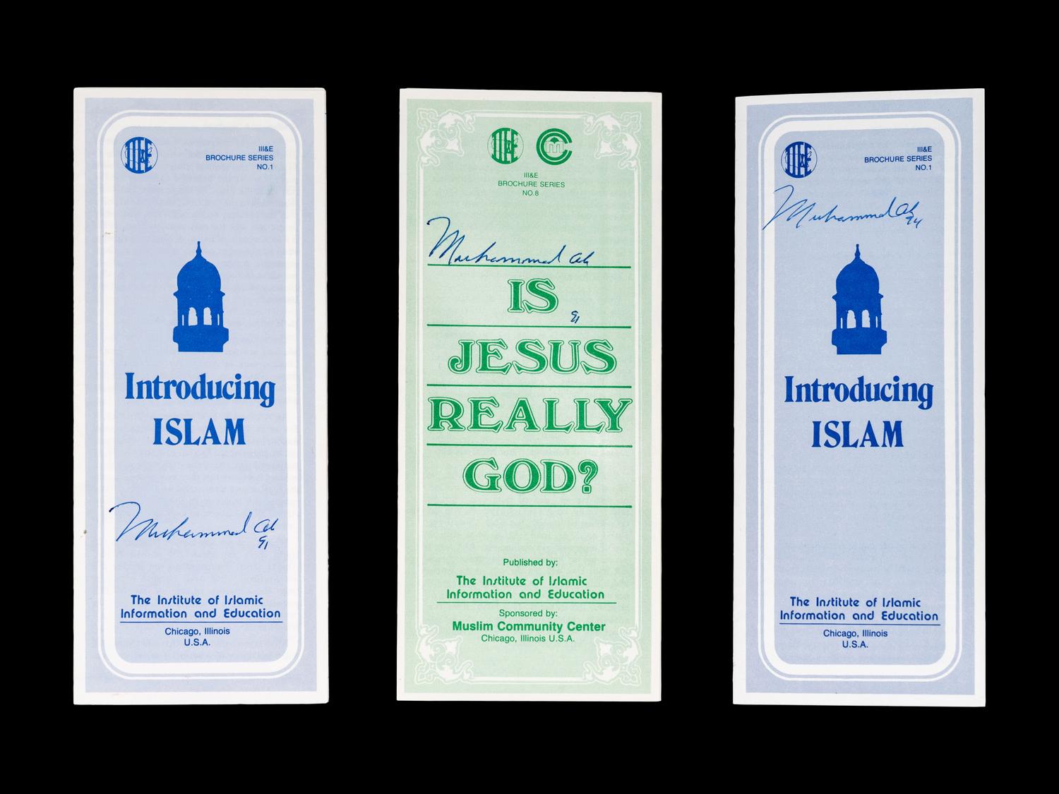 A Group of Three Muhammad Ali Signed Autograph Islamic Pamphlets,