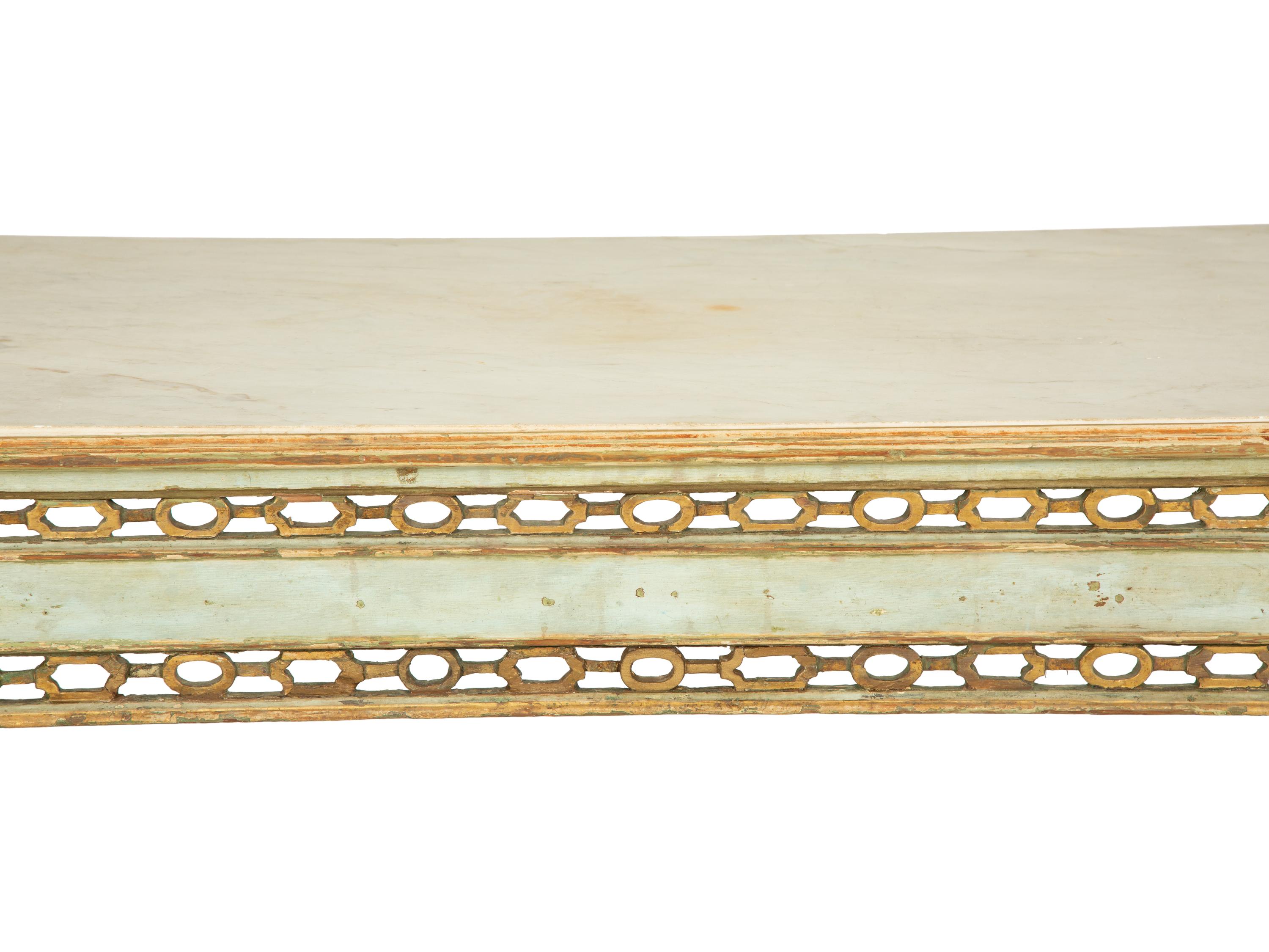 An Italian Painted and Parcel Gilt Console Table